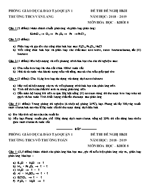 Đề thi đề nghị thi học kỳ II môn Hóa học Lớp 8 - Phòng giáo dục và đào tạo Quận 1